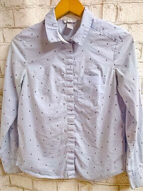 H&M Light Blue Striped Cotton Blouse With Bug Pattern